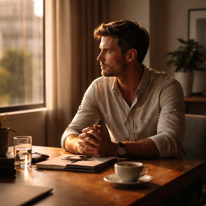 man thinking about health