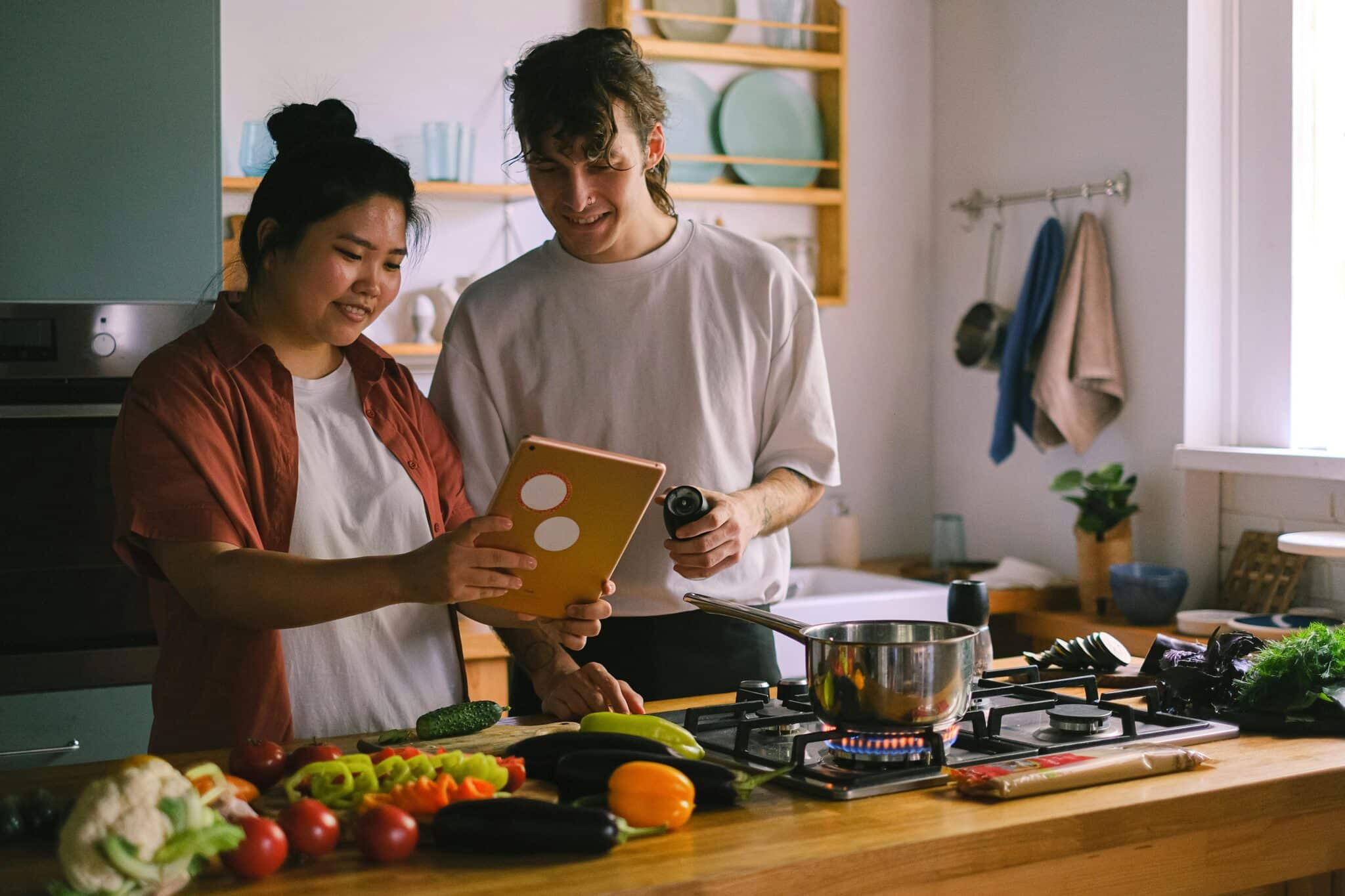 couple cooking together